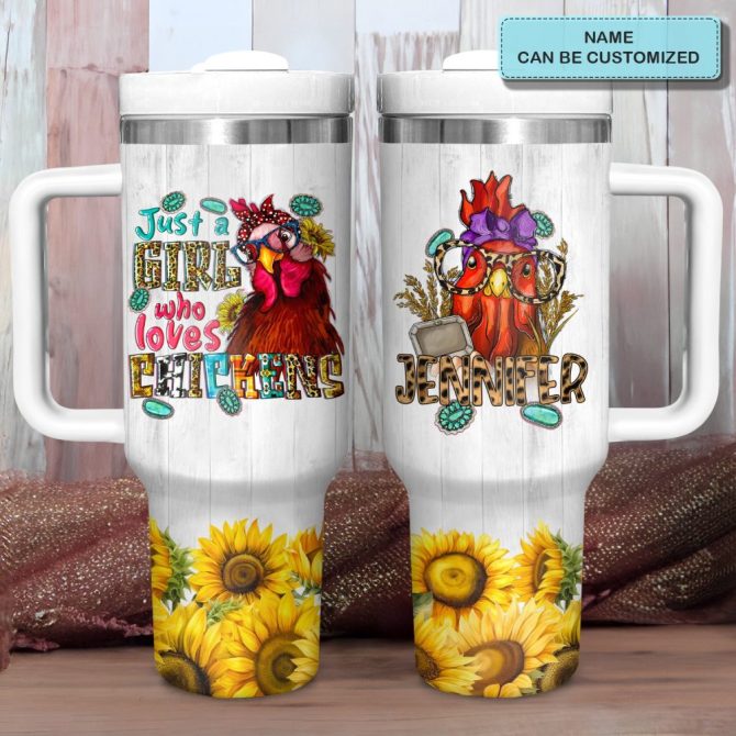 Chicken Sunflower Custom Stanley Quencher 40Oz Stainless Steel Tumbler With Handle