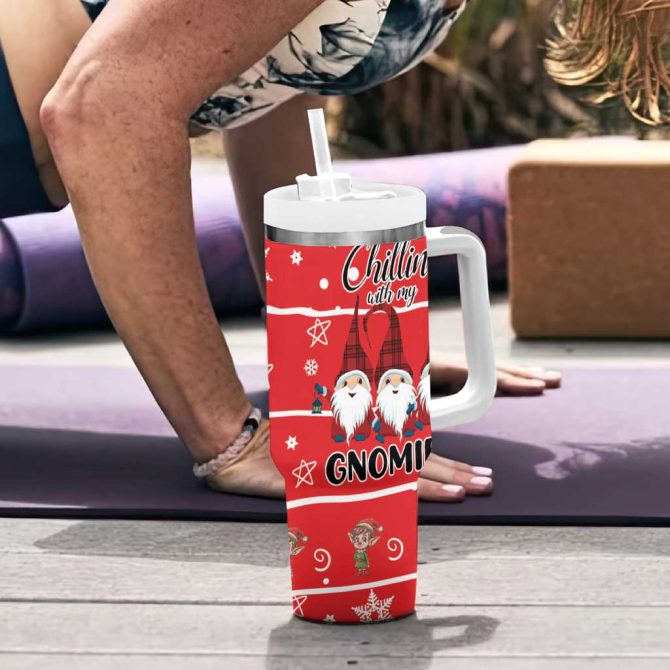 Chillin With My Gnomies Merry Christmas Custom Stanley Quencher 40Oz Stainless Steel Tumbler With Handle - Image 6