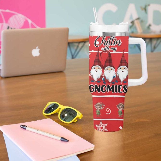 Chillin With My Gnomies Merry Christmas Custom Stanley Quencher 40Oz Stainless Steel Tumbler With Handle - Image 5