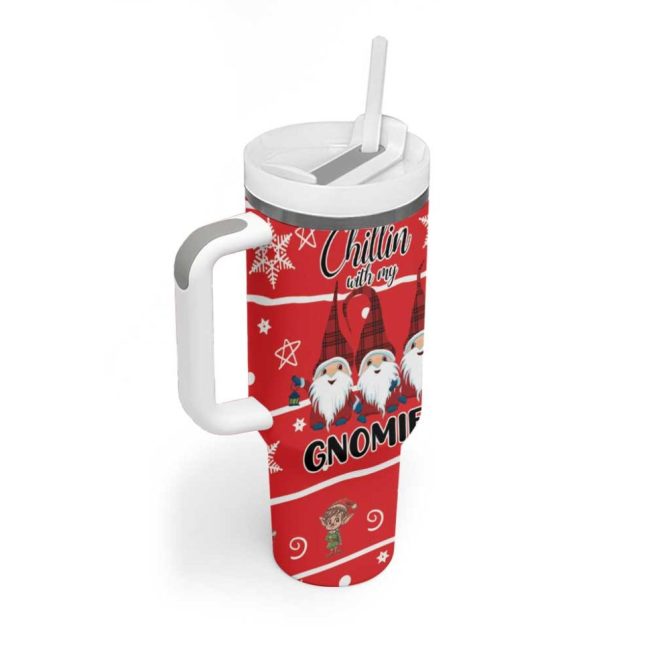 Chillin With My Gnomies Merry Christmas Custom Stanley Quencher 40Oz Stainless Steel Tumbler With Handle - Image 2