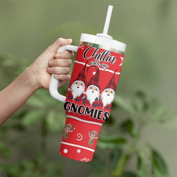 Chillin With My Gnomies Merry Christmas Custom Stanley Quencher 40Oz Stainless Steel Tumbler With Handle - Image 3