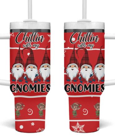 Chillin With My Gnomies Merry Christmas Custom Stanley Quencher 40Oz Stainless Steel Tumbler With Handle