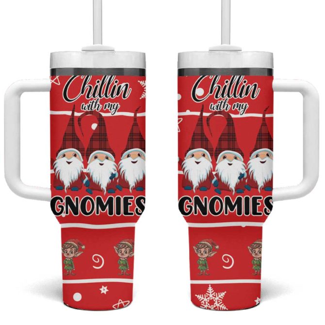 Chillin With My Gnomies Merry Christmas Custom Stanley Quencher 40Oz Stainless Steel Tumbler With Handle