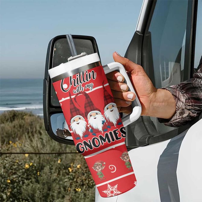 Chillin With My Gnomies Merry Christmas Custom Stanley Quencher 40Oz Stainless Steel Tumbler With Handle - Image 7