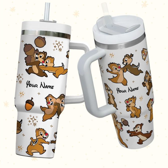 Chip And Dale Disney Cartoon Custom Stanley Quencher 40Oz Stainless Steel Tumbler With Handle - Image 3