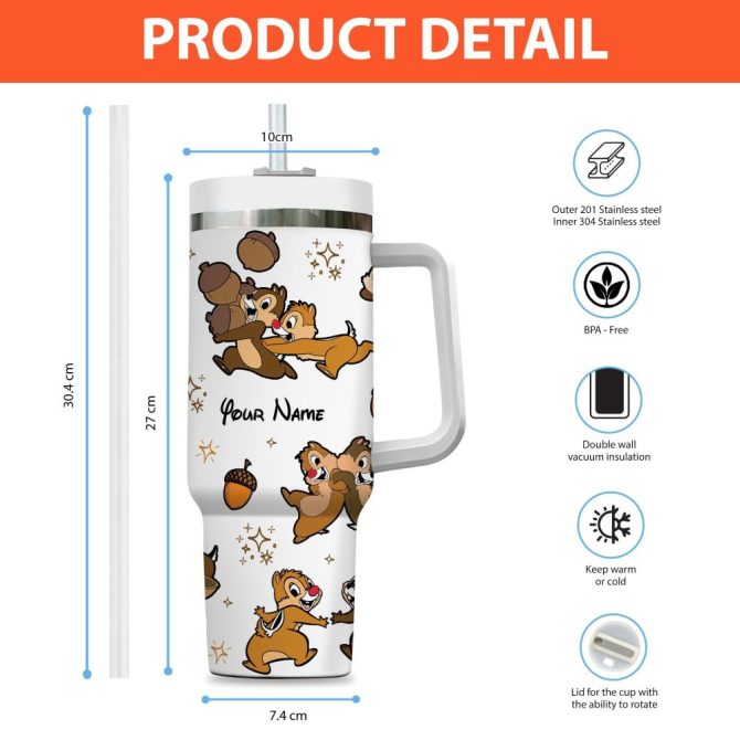Chip And Dale Disney Cartoon Custom Stanley Quencher 40Oz Stainless Steel Tumbler With Handle - Image 4