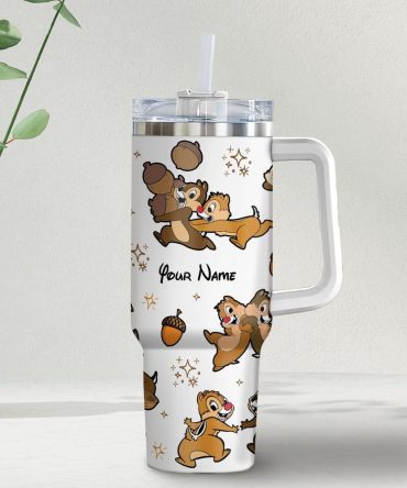 Chip And Dale Disney Cartoon Custom Stanley Quencher 40Oz Stainless Steel Tumbler With Handle