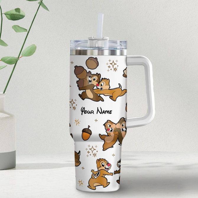 Chip And Dale Disney Cartoon Custom Stanley Quencher 40Oz Stainless Steel Tumbler With Handle