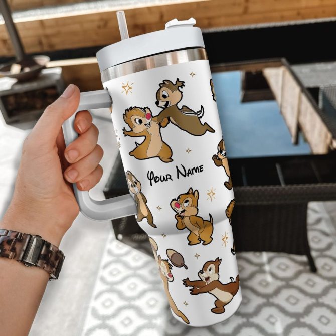 Chip And Dale Disney Cartoon Custom Stanley Quencher 40Oz Stainless Steel Tumbler With Handle - Image 2