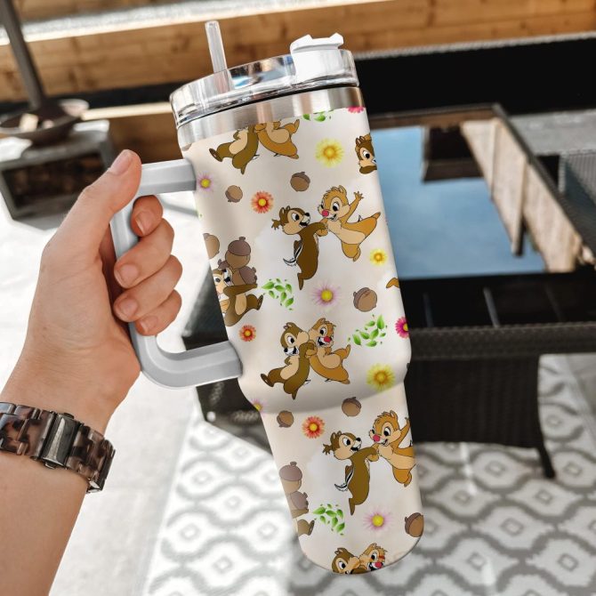Chip And Dale Disney Cartoon Custom Stanley Quencher 40Oz Stainless Steel Tumbler With Handle - Image 3
