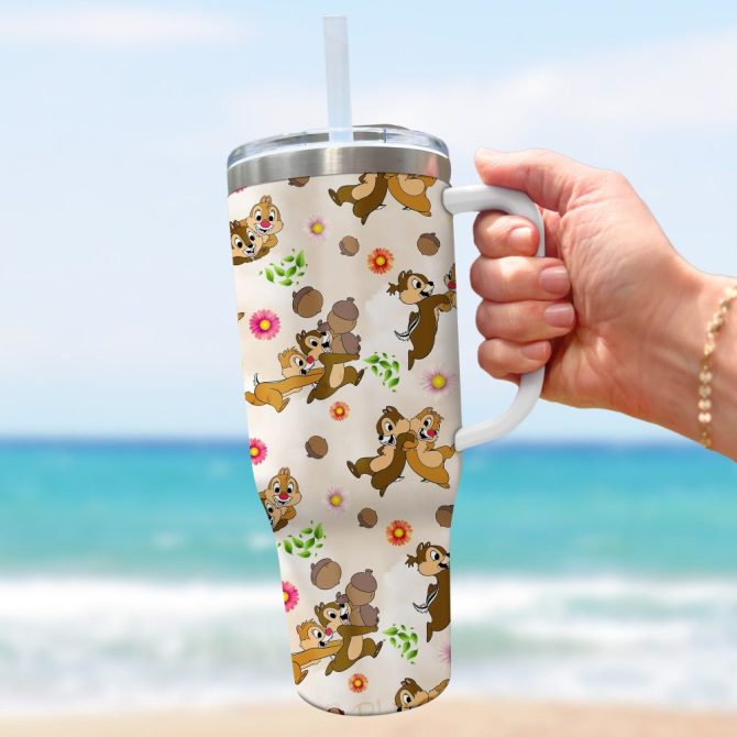 Chip And Dale Disney Cartoon Custom Stanley Quencher 40Oz Stainless Steel Tumbler With Handle - Image 2
