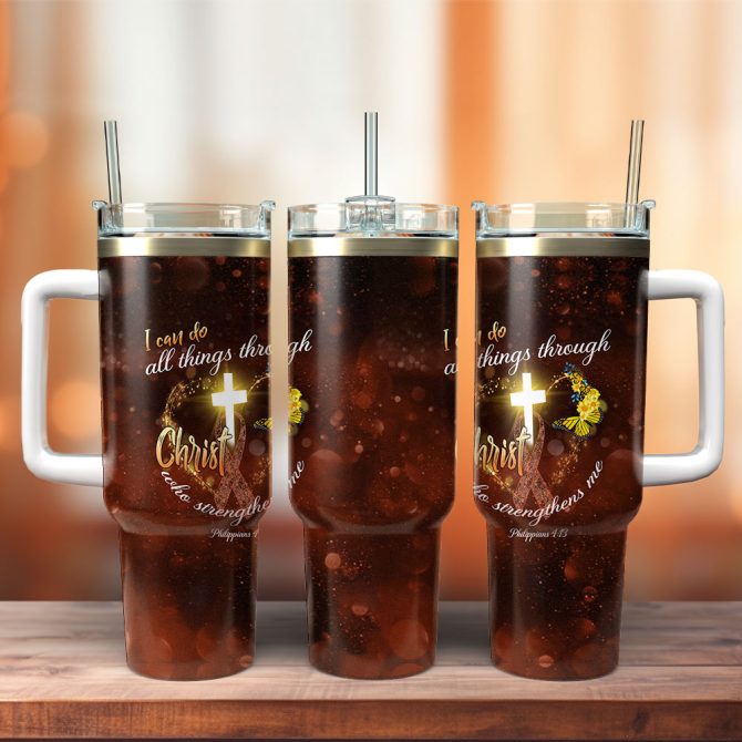 Christ Who Strengthens Me Custom Stanley Quencher 40Oz Stainless Steel Tumbler With Handle