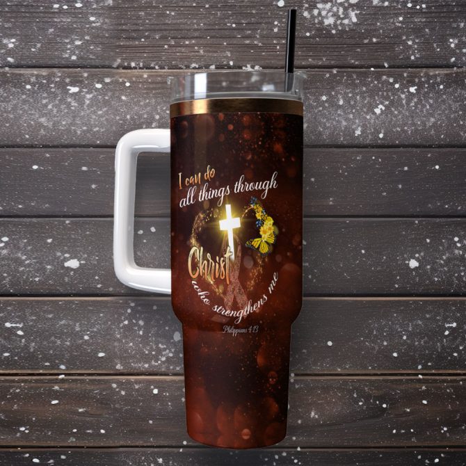Christ Who Strengthens Me Custom Stanley Quencher 40Oz Stainless Steel Tumbler With Handle - Image 2