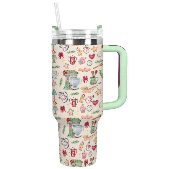 Christmas Baking Custom Stanley Quencher 40Oz Stainless Steel Tumbler With Handle
