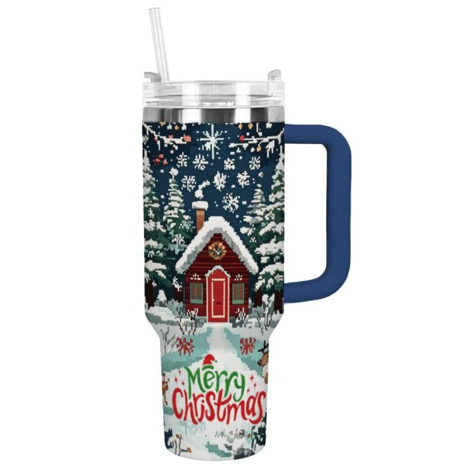 Christmas Cabin Custom Stanley Quencher 40Oz Stainless Steel Tumbler With Handle