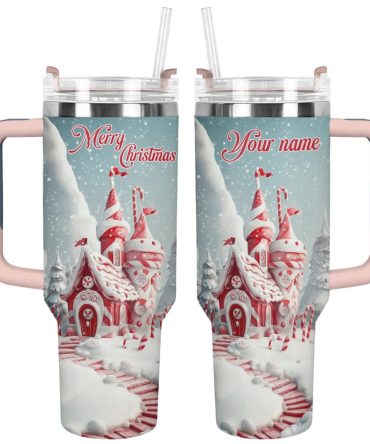 Christmas Candy Cane Castle Custom Stanley Quencher 40Oz Stainless Steel Tumbler With Handle
