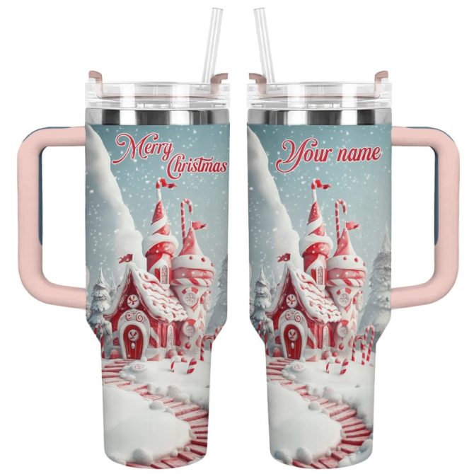 Christmas Candy Cane Castle Custom Stanley Quencher 40Oz Stainless Steel Tumbler With Handle
