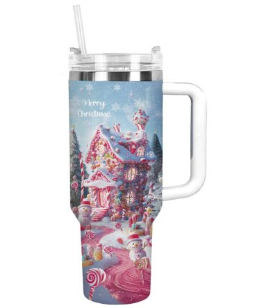 Christmas Candy House Custom Stanley Quencher 40Oz Stainless Steel Tumbler With Handle