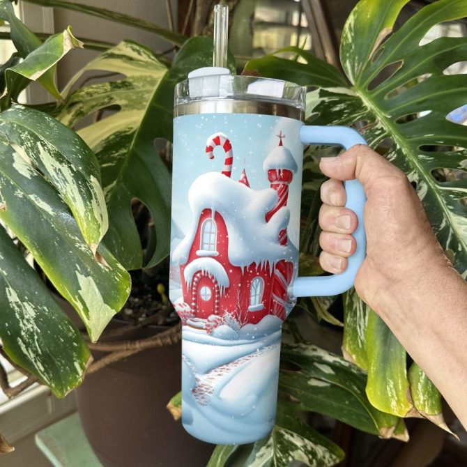 Christmas Candy House Custom Stanley Quencher 40Oz Stainless Steel Tumbler With Handle - Image 2