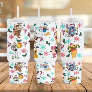 Christmas Cartoon Characters Cartoon Custom Stanley Quencher 40Oz Stainless Steel Tumbler With Handle