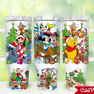 Christmas Cartoon Characters Disney Cartoon Custom Stanley Quencher 40Oz Stainless Steel Tumbler With Handle