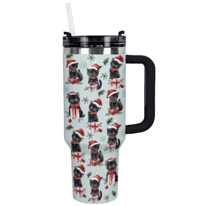Christmas Cat Cheer Custom Stanley Quencher 40Oz Stainless Steel Tumbler With Handle