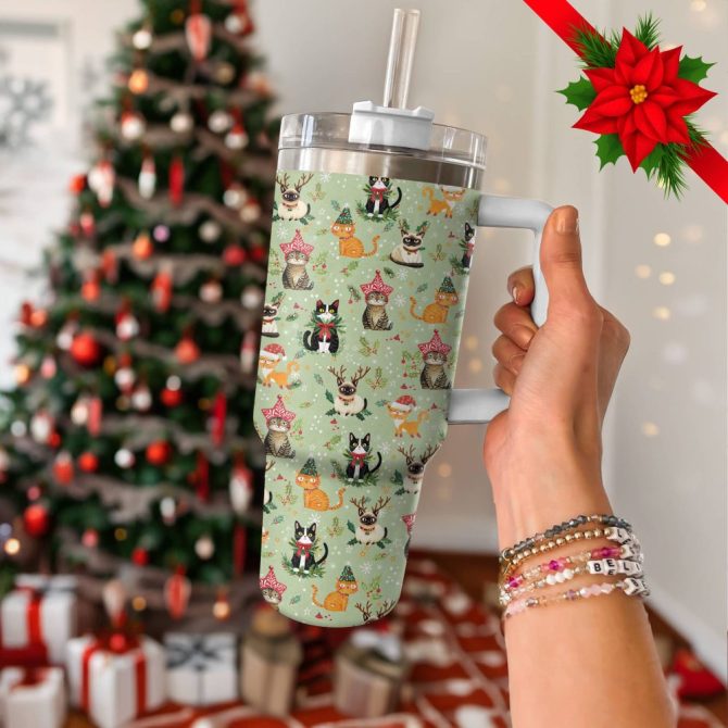 Christmas Cats Custom Stanley Quencher 40Oz Stainless Steel Tumbler With Handle - Image 3