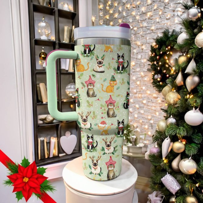 Christmas Cats Custom Stanley Quencher 40Oz Stainless Steel Tumbler With Handle - Image 2