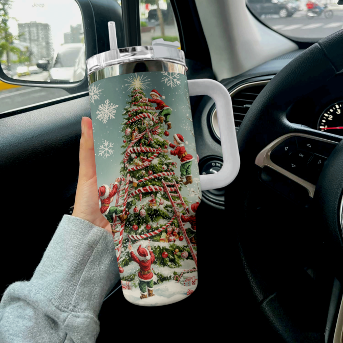 Christmas Cheer Elf Custom Stanley Quencher 40Oz Stainless Steel Tumbler With Handle - Image 2