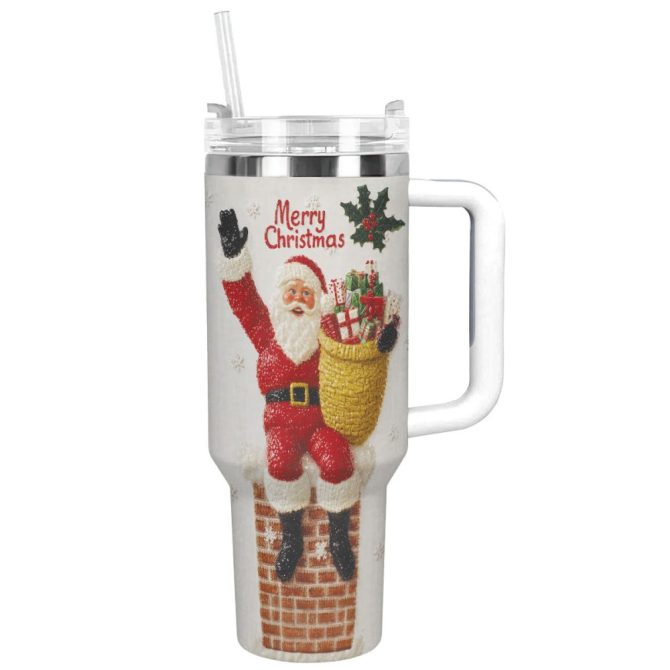 Christmas Chimney Surprise Custom Stanley Quencher 40Oz Stainless Steel Tumbler With Handle