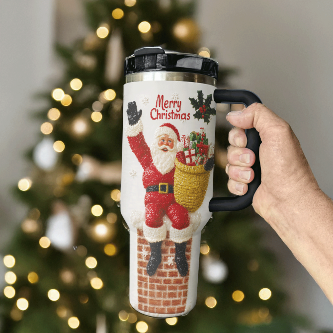 Christmas Chimney Surprise Custom Stanley Quencher 40Oz Stainless Steel Tumbler With Handle - Image 3