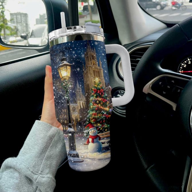 Christmas Church Scene Custom Stanley Quencher 40Oz Stainless Steel Tumbler With Handle - Image 2