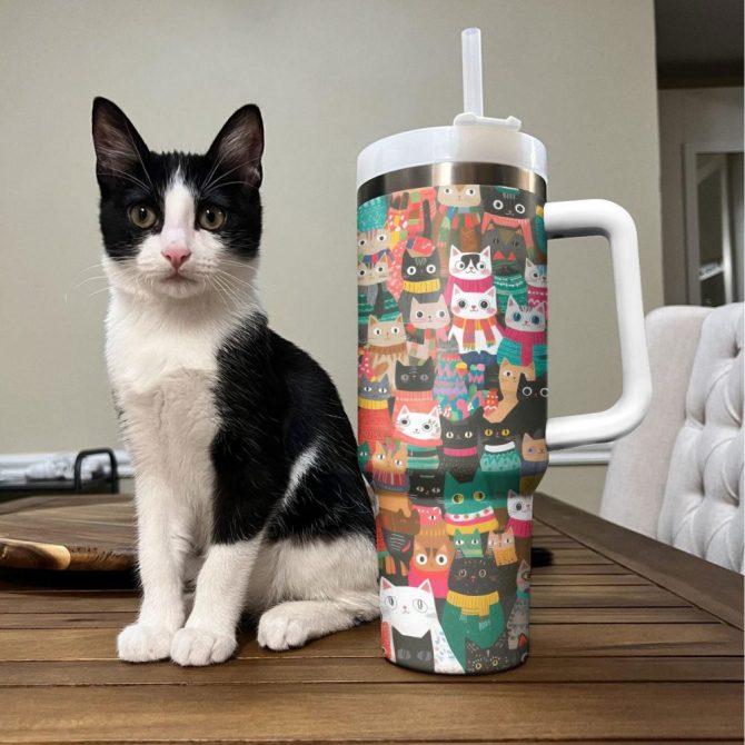 Christmas Cozy Cats Custom Stanley Quencher 40Oz Stainless Steel Tumbler With Handle - Image 2