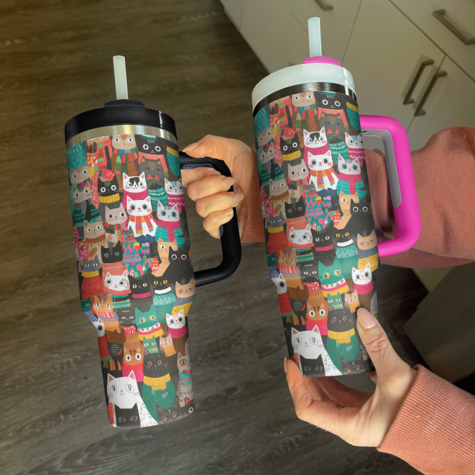 Christmas Cozy Cats Custom Stanley Quencher 40Oz Stainless Steel Tumbler With Handle - Image 3