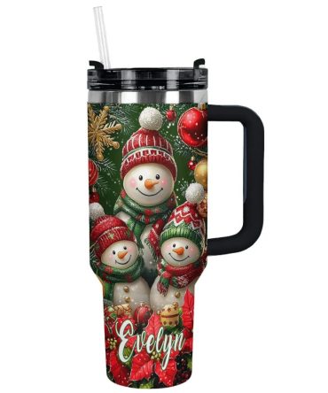 Christmas Cozy Snowman Custom Stanley Quencher 40Oz Stainless Steel Tumbler With Handle