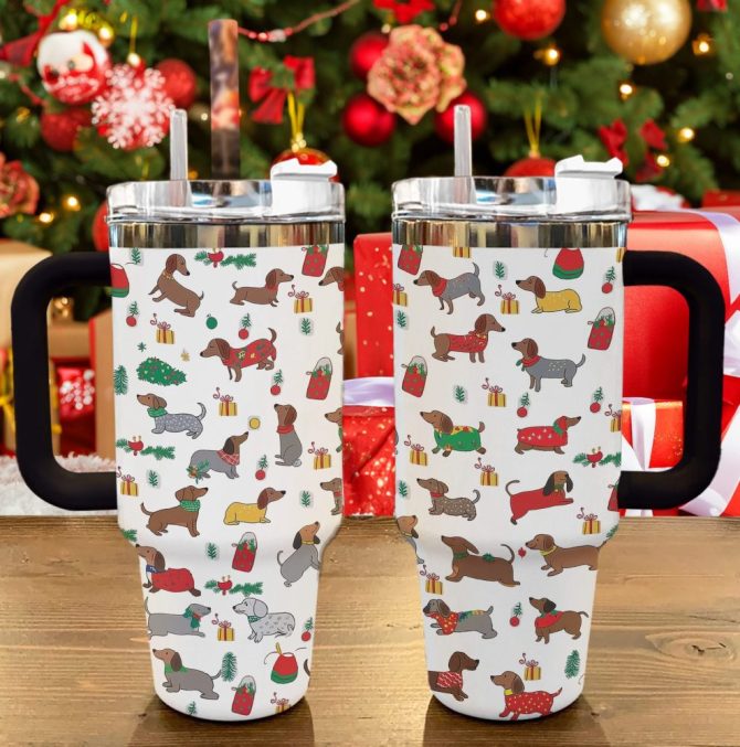 Christmas Dachshund Cheer Custom Stanley Quencher 40Oz Stainless Steel Tumbler With Handle - Image 2