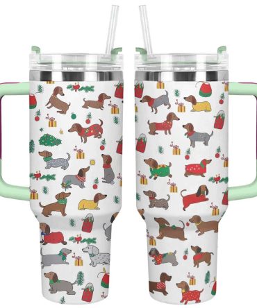 Christmas Dachshund Cheer Custom Stanley Quencher 40Oz Stainless Steel Tumbler With Handle