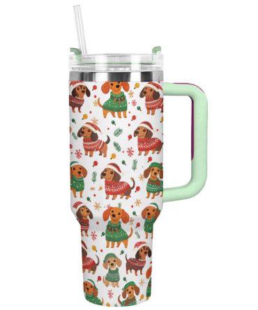 Christmas Dachshund Custom Stanley Quencher 40Oz Stainless Steel Tumbler With Handle