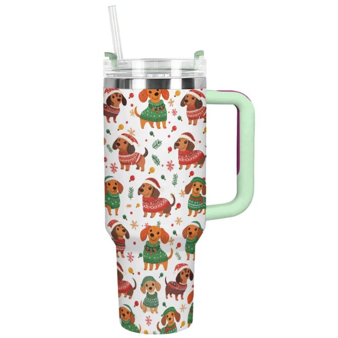 Christmas Dachshund Custom Stanley Quencher 40Oz Stainless Steel Tumbler With Handle