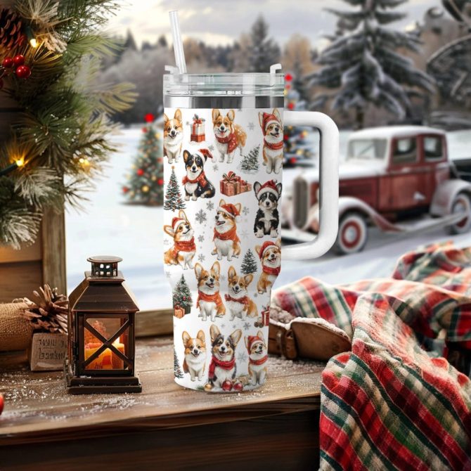 Christmas Delight Corgis Dog Custom Stanley Quencher 40Oz Stainless Steel Tumbler With Handle - Image 4