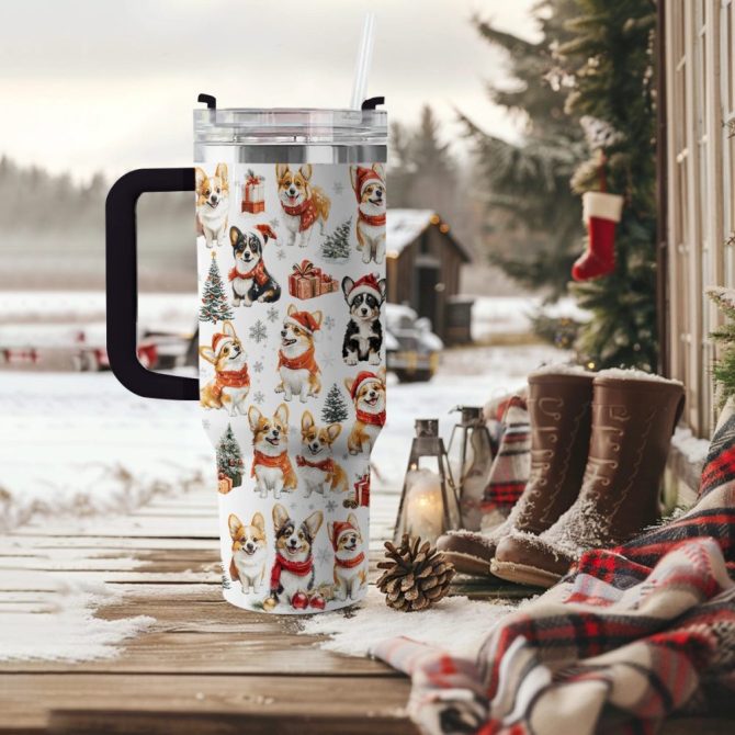 Christmas Delight Corgis Dog Custom Stanley Quencher 40Oz Stainless Steel Tumbler With Handle - Image 2