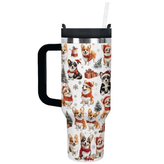 Christmas Delight Corgis Dog Custom Stanley Quencher 40Oz Stainless Steel Tumbler With Handle