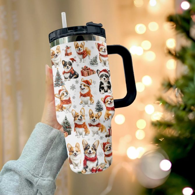 Christmas Delight Corgis Dog Custom Stanley Quencher 40Oz Stainless Steel Tumbler With Handle - Image 3