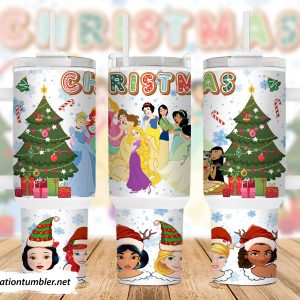 Christmas Disney Princesses Cartoon Custom Stanley Quencher 40Oz Stainless Steel Tumbler With Handle