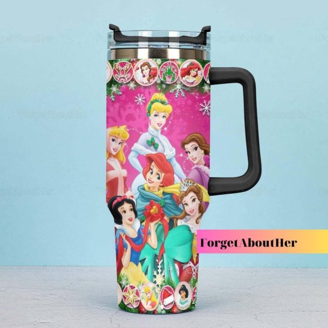 Christmas Disney Princesses Disney Cartoon Custom Stanley Quencher 40Oz Stainless Steel Tumbler With Handle - Image 2