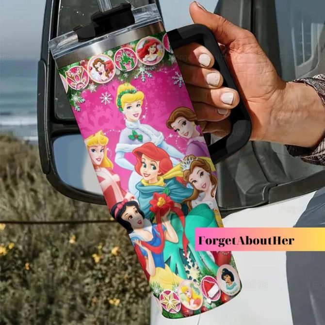 Christmas Disney Princesses Disney Cartoon Custom Stanley Quencher 40Oz Stainless Steel Tumbler With Handle - Image 3