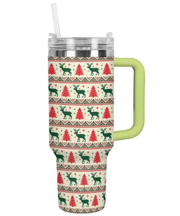 Christmas Festive Reindeer Custom Stanley Quencher 40Oz Stainless Steel Tumbler With Handle