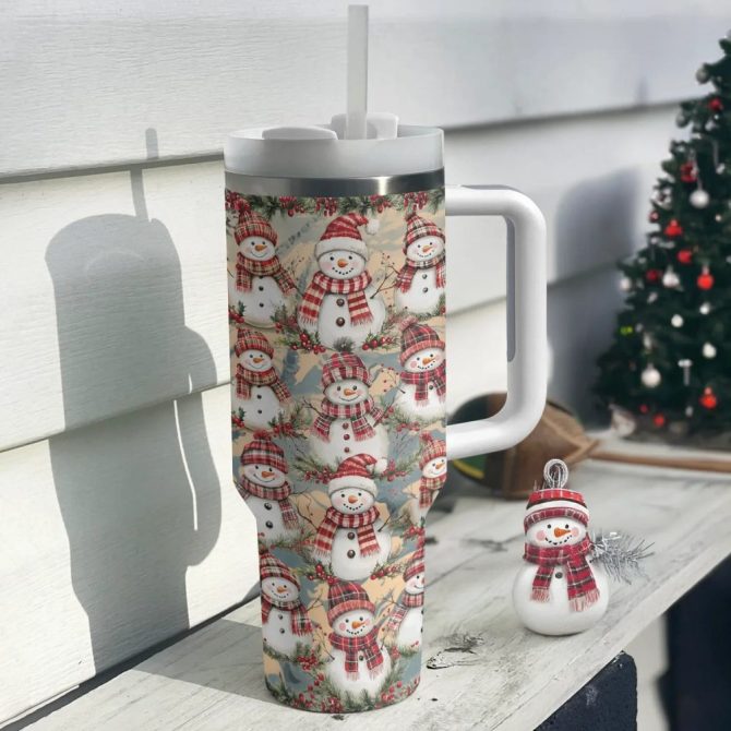Christmas Frosty Snowman Friends Custom Stanley Quencher 40Oz Stainless Steel Tumbler With Handle - Image 2