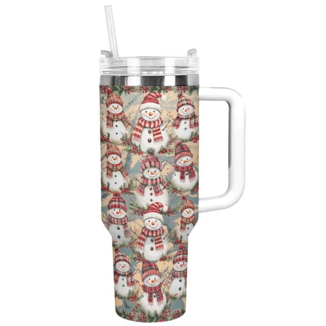 Christmas Frosty Snowman Friends Custom Stanley Quencher 40Oz Stainless Steel Tumbler With Handle