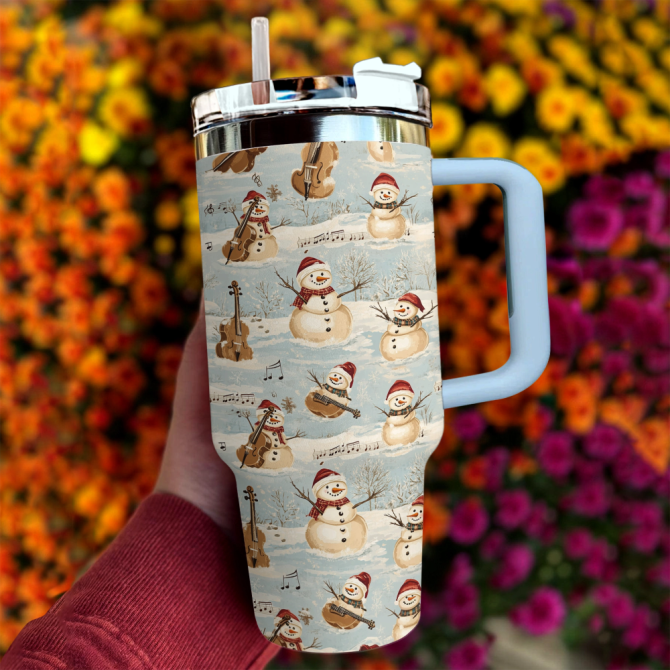 Christmas Frosty Tunes Snowman Custom Stanley Quencher 40Oz Stainless Steel Tumbler With Handle - Image 3